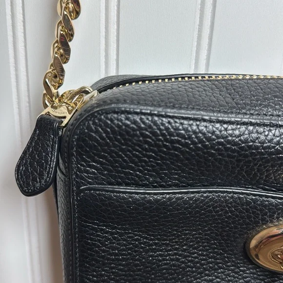 Coach Turn Lock Black Pebbled Leather Crossbody Shoulder Camera Bag - Picture 8 of 17